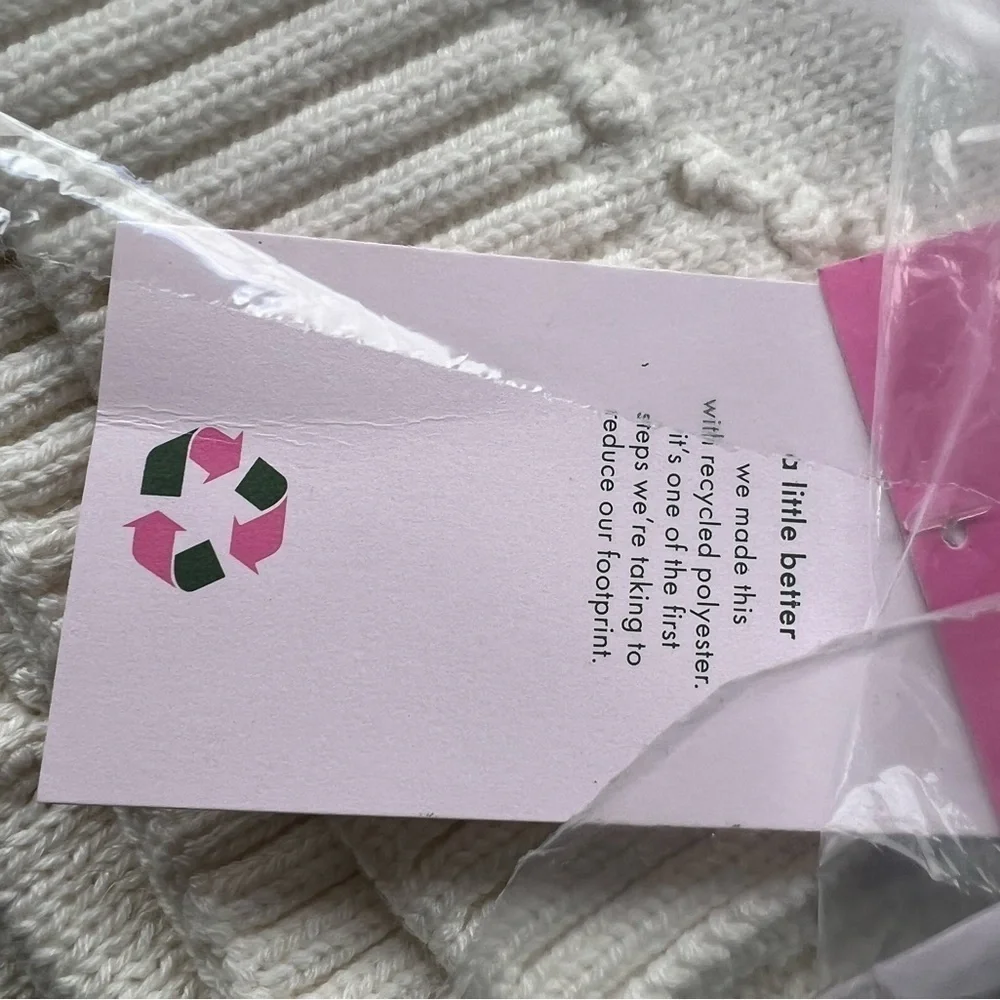 kate spade new york Cream Cable Knit Heart Bobble Scarf Sustainably Sorted NWT